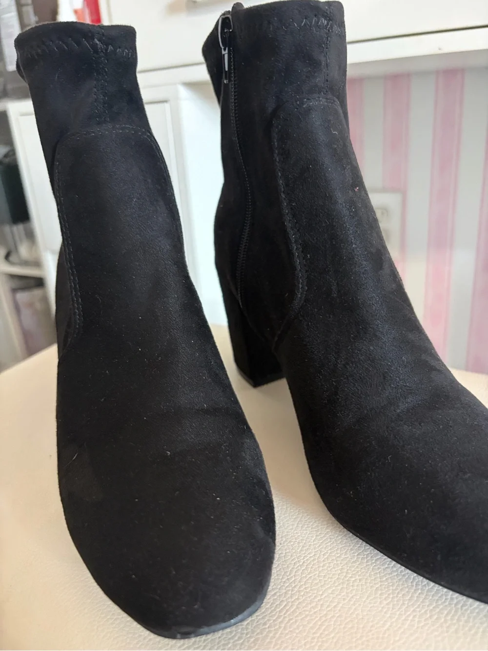 Rachel Zoe Black Suede Sock Ankle Booties with Block Heel